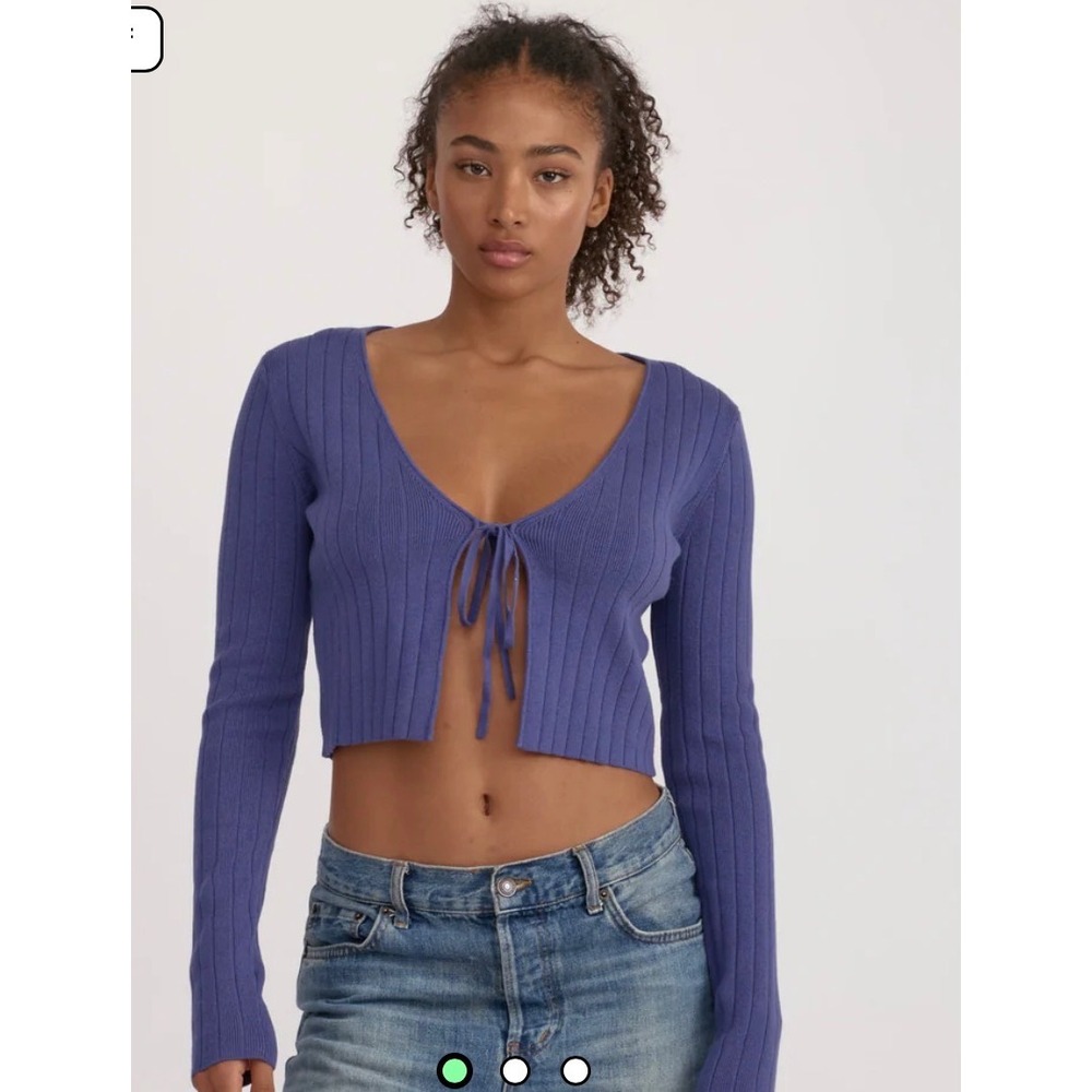 Organic Basics Soft Knit Rib Tie Cardigan Eclipse Purple Blue Small OB440035 NEW
